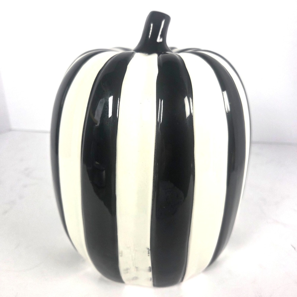 Jack O Lantern Lane Light Up Pumpkin 8.5 Inch Black White Striped Halloween - Picture 5 of 7